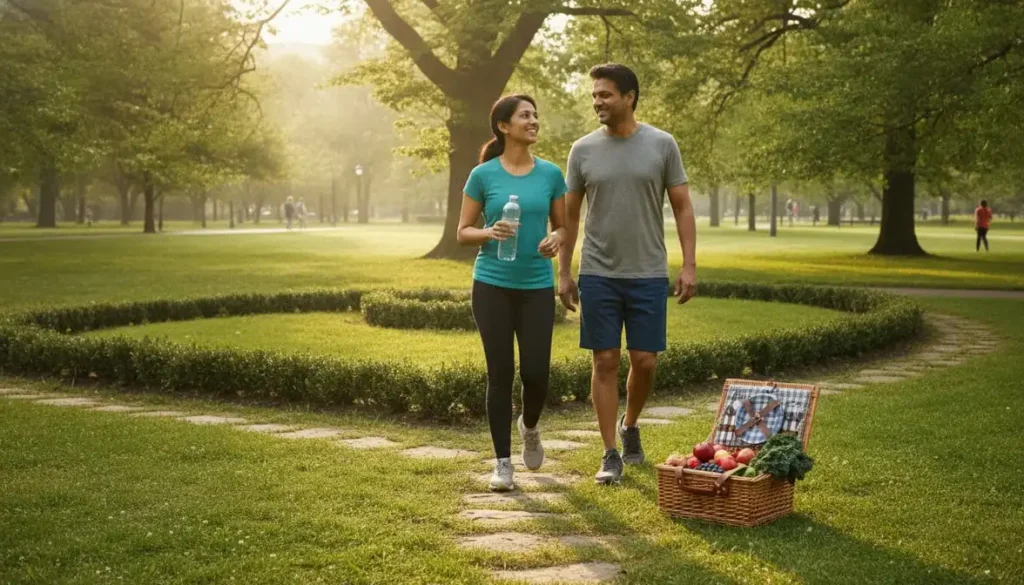 हार्ट को हेल्दी कैसे रखें – सुबह की सैर, नियमित एक्सरसाइज और संतुलित आहार जैसी स्वस्थ आदतों को दर्शाती सांकेतिक तस्वीर