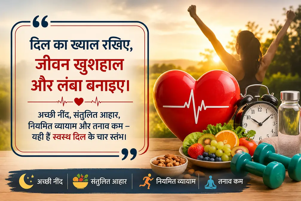 हार्ट को हेल्दी कैसे रखें – अच्छी नींद, संतुलित आहार, नियमित व्यायाम और तनाव कम रखने का प्रेरणादायक संदेश
